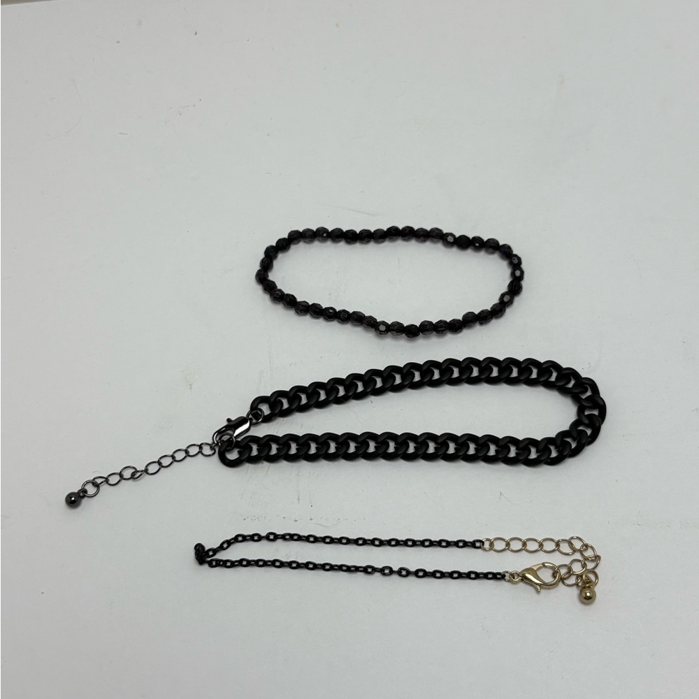 Set of 3 Black Chain and Bead Bracelets - Picture 2 of 6